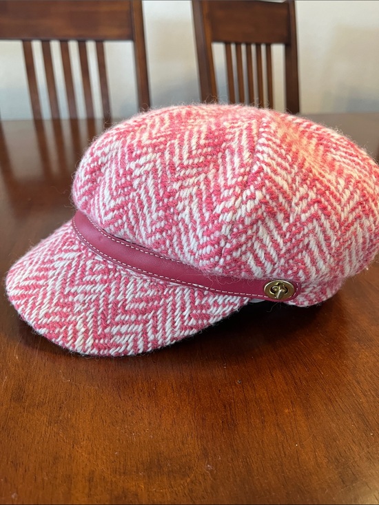 Coach Accessories - Coach newsboy cap pink houndstooth wool mohair vintage hat Y2K herringbone tweed